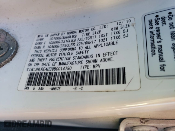 2011 Honda CR-V LX with VIN JHLRE4H39BC014790, listed as a Copart auction lot 72196264 with 186,565 mi miles and Salvage Title. Bid and sale history available at carsss.com. Image 15.