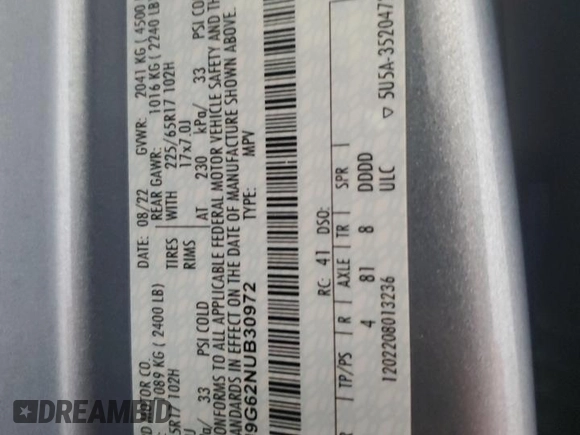 2022 Ford Escape SE with VIN 1FMCU9G62NUB30972, listed as a Copart auction lot 55433095 with 95,832 mi miles and Clean Title. Bid and sale history available at DreamBid. Image 13.