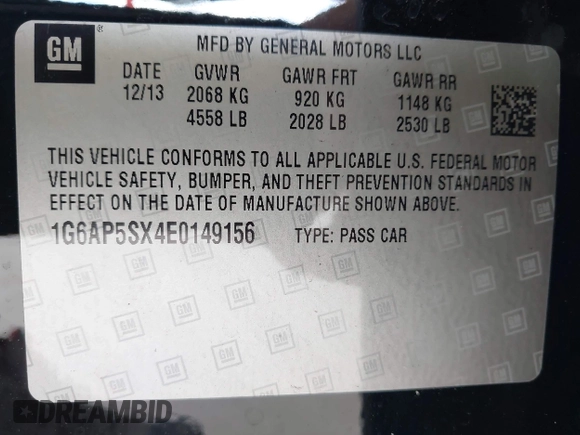 2014 Cadillac CTS RWD with VIN 1G6AP5SX4E0149156, listed as a IAAI auction lot 42681914 with 49,539 mi miles and . Bid and sale history available at DreamBid. Image 9.