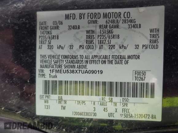 2007 Ford Explorer Sport Trac Limited with VIN 1FMEU538X7UA09019, listed as a IAAI auction lot 42457831 with 194,604 mi miles and . Bid and sale history available at DreamBid. Image 9.