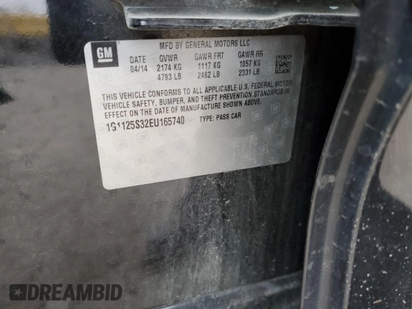 2014 Chevrolet Impala LT with VIN 1G1125S32EU165740, listed as a Copart auction lot 84630694 with 128,215 mi miles and Salvage Title. Bid and sale history available at DreamBid. Image 12.