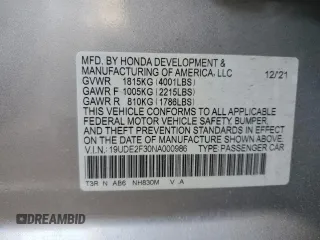 2022 Acura ILX with VIN 19UDE2F30NA000986, listed as a Copart auction lot 42147325 with 17,817 mi miles and Salvage Title. Bid and sale history available at DreamBid. Image 13.