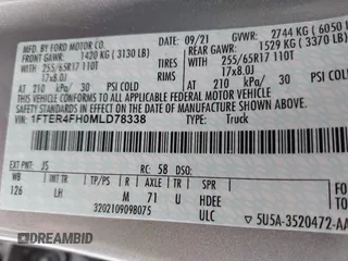 2021 Ford Ranger XL with VIN 1FTER4FH0MLD78338, listed as a IAAI auction lot 42419405 with 50,799 mi miles and . Bid and sale history available at DreamBid. Image 9.