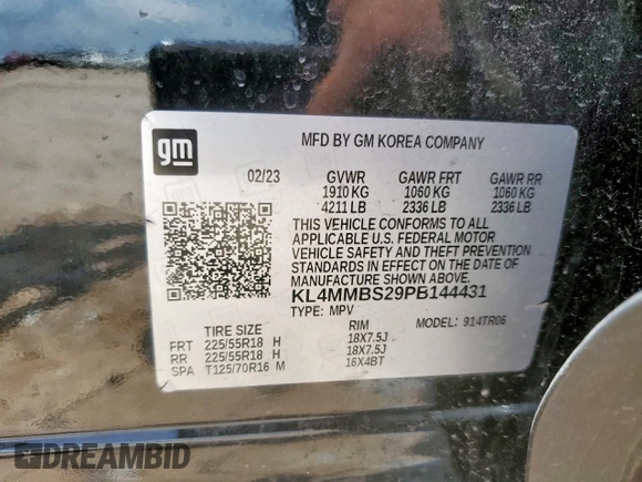 2023 Buick Encore GX Preferred с VIN KL4MMBS29PB144431, выставлен на аукционе Copart как лот 60904665 с пробегом 40 580 миль миль и Списание • Salvage title. История ставок и продаж доступна на DreamBid. Изображение 14.