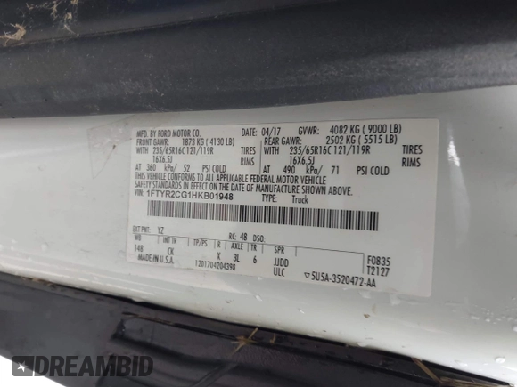 2017 Ford Transit с VIN 1FTYR2CG1HKB01948, выставлен на аукционе IAAI как лот 42005762 с пробегом Не указан миль и . История ставок и продаж доступна на DreamBid. Изображение 9.