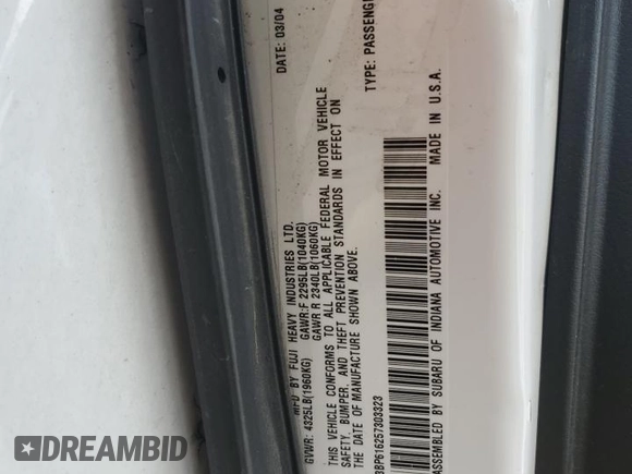 2005 Subaru Legacy with VIN 4S3BP616257303323, listed as a Copart auction lot 55765235 with 223,870 mi miles and Non repairable. Bid and sale history available at DreamBid. Image 14.