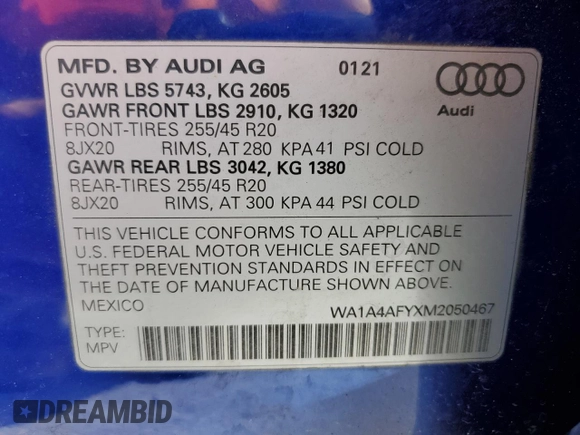 2021 Audi SQ5 Premium Plus with VIN WA1A4AFYXM2050467, listed as a Copart auction lot 78680954 with 22,929 mi miles and Clean Title. Bid and sale history available at carsss.com. Image 14.