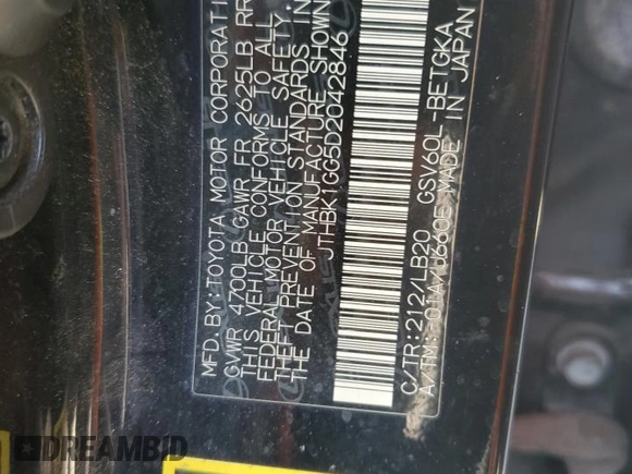 2013 Lexus ES 4dr Sdn with VIN JTHBK1GG5D2042846, listed as a Copart auction lot 49648155 with 166,261 mi miles and Salvage Title. Bid and sale history available at carsss.com. Image 12.