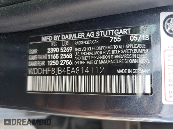 2014 Mercedes-Benz E 350 Luxury with VIN WDDHF8JB4EA814112, listed as a Copart auction lot 55331275 with 158,816 mi miles and Salvage Title. Bid and sale history available at DreamBid. Image 13.