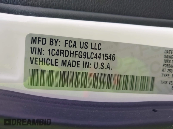 2020 Dodge Durango Special Service with VIN 1C4RDHFG9LC441546, listed as a IAAI auction lot 41702276 with 79,110 mi miles and . Bid and sale history available at DreamBid. Image 9.