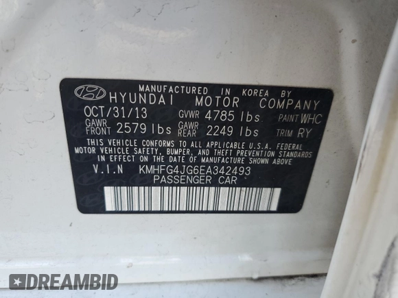 2014 Hyundai Azera z VIN KMHFG4JG6EA342493, wystawiony jako Copart lot #61897745 z przebiegiem 120 519 mil mil oraz Szkoda całkowita • Salvage title. Historia ofert i sprzedaży dostępna na DreamBid. Obrazek 12.