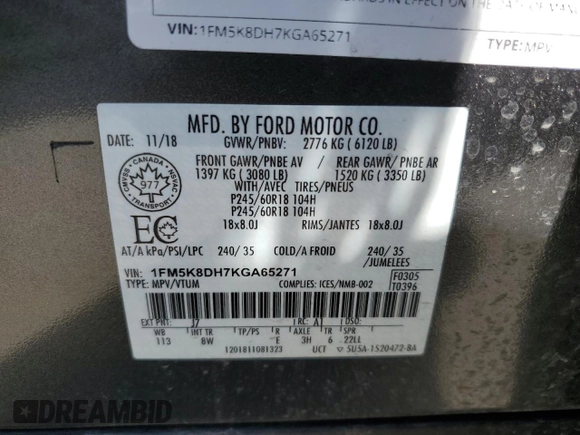 2019 Ford Explorer XLT z VIN 1FM5K8DH7KGA65271, wystawiony jako Copart lot #48999115 z przebiegiem 115 564 mil mil oraz Szkoda całkowita • Salvage title. Historia ofert i sprzedaży dostępna na DreamBid. Obrazek 14.
