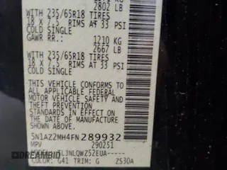 2015 Nissan Murano Platinum with VIN 5N1AZ2MH4FN289932, listed as a Copart auction lot 62149895 with 123,793 mi miles and Salvage title. Bid and sale history available at DreamBid. Image 13.
