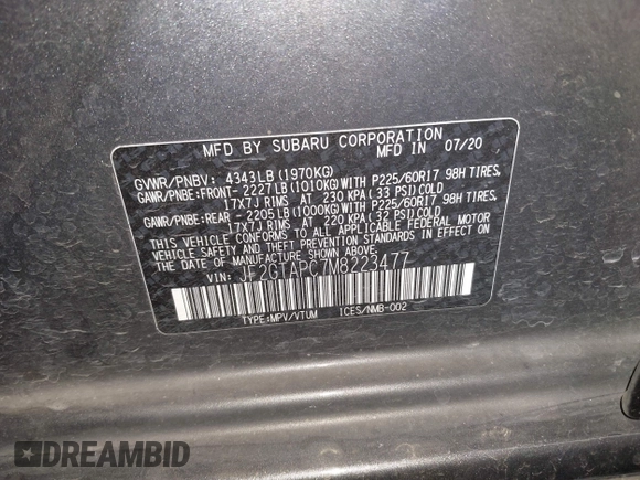 2021 Subaru Crosstrek Premium z VIN JF2GTAPC7M8223477, wystawiony jako IAAI lot #42317396 z przebiegiem 123 919 mil mil oraz . Historia ofert i sprzedaży dostępna na DreamBid. Obrazek 9.