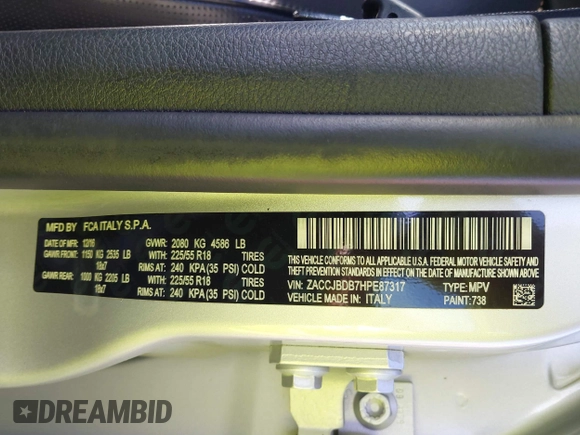 2017 Jeep Renegade Limited с VIN ZACCJBDB7HPE87317, выставлен на аукционе IAAI как лот 41853098 с пробегом 88 638 миль миль и . История ставок и продаж доступна на DreamBid. Изображение 9.