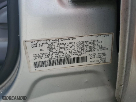 2003 Toyota RAV4 with VIN JTEGH20V230088676, listed as a Copart auction lot 49855955 with 207,739 mi miles and Salvage Title. Bid and sale history available at carsss.com. Image 13.