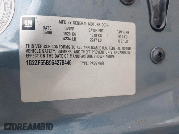 2006 Pontiac G6 1SV z VIN 1G2ZF55B964278446, wystawiony jako IAAI lot #42133165 z przebiegiem 188 288 mil mil oraz . Historia ofert i sprzedaży dostępna na DreamBid. Obrazek 9.