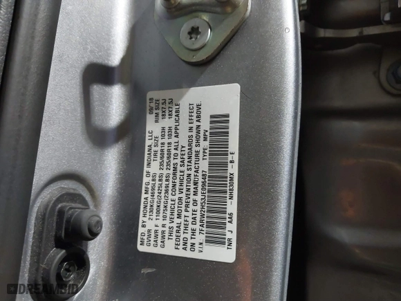2018 Honda CR-V EX with VIN 7FARW2H53JE096487, listed as a IAAI auction lot 41832925 with 63,190 mi miles. Bid and sale history available at carsss.com. Image 9.
