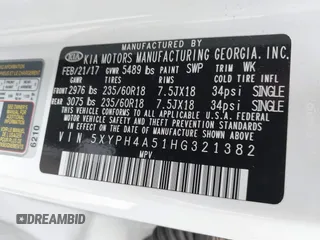 2017 Kia Sorento EX with VIN 5XYPH4A51HG321382, listed as a IAAI auction lot 42299413 with 62,921 mi miles and . Bid and sale history available at DreamBid. Image 9.