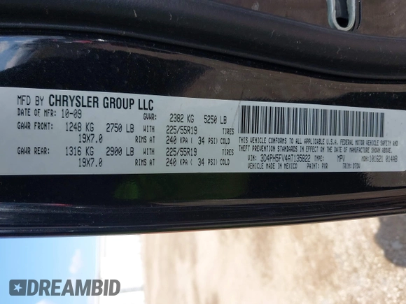 2010 Dodge Journey SXT with VIN 3D4PH5FV4AT135822, listed as a IAAI auction lot 42012480 with 124,480 mi miles and . Bid and sale history available at DreamBid. Image 9.