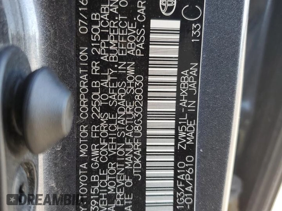 2016 Toyota Prius Four with VIN JTDKARFU8G3028030, listed as a Copart auction lot 53384575 with 112,238 mi miles and Salvage Title. Bid and sale history available at carsss.com. Image 12.