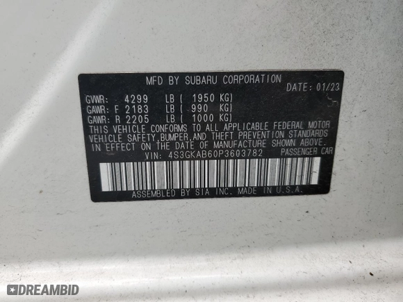 2023 Subaru Impreza with VIN 4S3GKAB60P3603782, listed as a Copart auction lot 72975514 with 45,475 mi miles and Salvage Title. Bid and sale history available at carsss.com. Image 12.