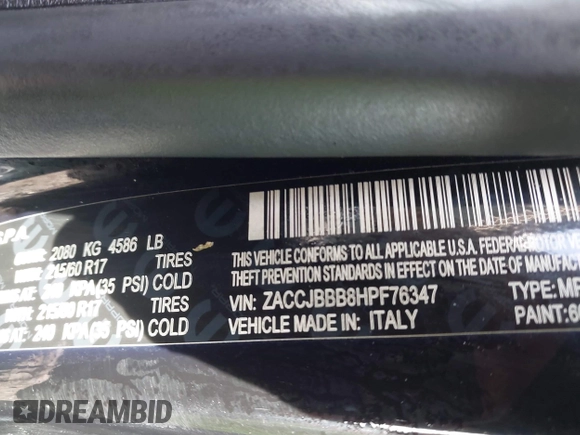 2017 Jeep Renegade Latitude z VIN ZACCJBBB8HPF76347, wystawiony jako IAAI lot #41397916 z przebiegiem 281 192 mil mil oraz . Historia ofert i sprzedaży dostępna na DreamBid. Obrazek 9.