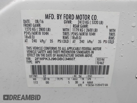 2016 Ford Edge SEL with VIN 2FMPK3J96GBC34607, listed as a IAAI auction lot 41909502 with 76,641 mi miles. Bid and sale history available at carsss.com. Image 9.