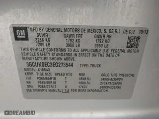 2014 Chevrolet Silverado 1500 LTZ with VIN 3GCUKSEC3EG273544, listed as a IAAI auction lot 41780391 with 125,135 mi miles. Bid and sale history available at carsss.com. Image 9.