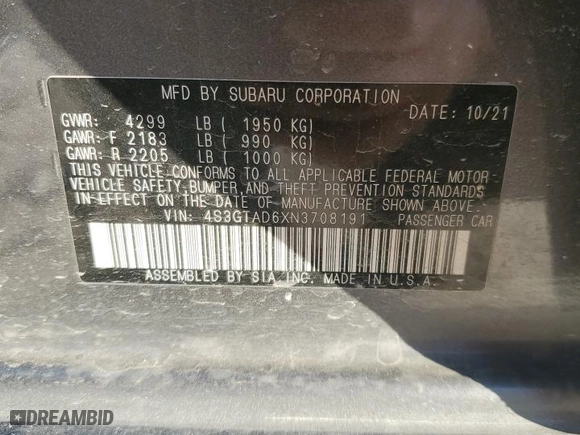 2022 Subaru Impreza Premium with VIN 4S3GTAD6XN3708191, listed as a Copart auction lot 41456945 with 49,778 mi miles and Clean Title. Bid and sale history available at carsss.com. Image 15.