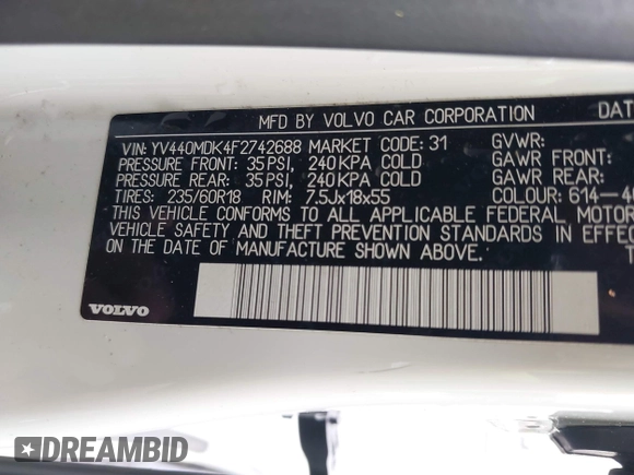 2015 Volvo XC60 T5 Drive-E Premier with VIN YV440MDK4F2742688, listed as a IAAI auction lot 42305798 with 68,206 mi miles and . Bid and sale history available at DreamBid. Image 9.