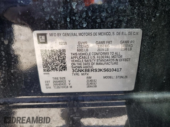 2019 Chevrolet Blazer RS z VIN 3GNKBERS3KS610417, wystawiony jako Copart lot #43074495 z przebiegiem 59 986 mil mil oraz Czysty tytuł • Clean title. Historia ofert i sprzedaży dostępna na DreamBid. Obrazek 14.