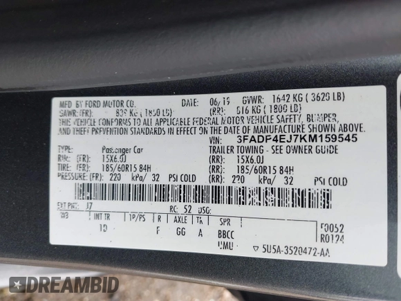 2019 Ford Fiesta SE with VIN 3FADP4EJ7KM159545, listed as a IAAI auction lot 40843810 with 109,578 mi miles. Bid and sale history available at carsss.com. Image 9.