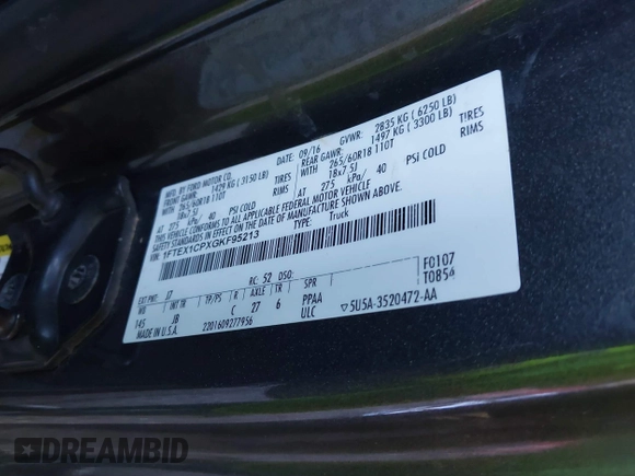 2016 Ford F-150 XL with VIN 1FTEX1CPXGKF95213, listed as a IAAI auction lot 40862635 with 131,540 mi miles and . Bid and sale history available at carsss.com. Image 9.