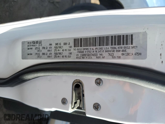2019 Ram 1500 Classic Tradesman with VIN 1C6RR6FG6KS740333, listed as a Copart auction lot 43732445 with 27,254 mi miles and Salvage Title. Bid and sale history available at carsss.com. Image 12.