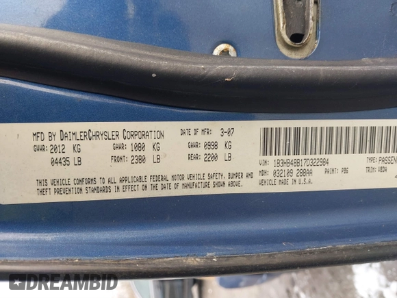 2007 Dodge Caliber SXT with VIN 1B3HB48B17D322984, listed as a IAAI auction lot 41551112 with 110,033 mi miles and . Bid and sale history available at DreamBid. Image 9.