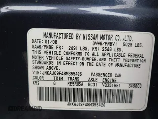 2008 Infiniti EX Journey z VIN JNKAJ09F48M355426, wystawiony jako IAAI lot #42280125 z przebiegiem Nie podano mil oraz . Historia ofert i sprzedaży dostępna na DreamBid. Obrazek 9.