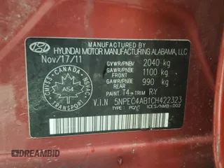 2012 Hyundai Sonata Limited z VIN 5NPEC4AB1CH422323, wystawiony jako Copart lot #58987175 z przebiegiem Nie podano mil oraz Nie do naprawy • Non repairable. Historia ofert i sprzedaży dostępna na DreamBid. Obrazek 12.