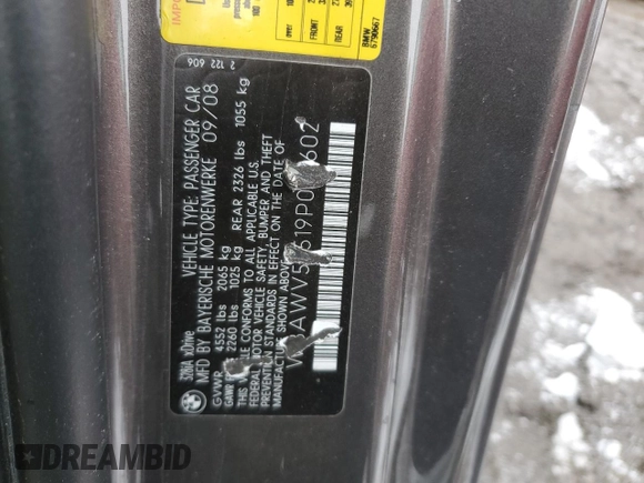 2009 BMW 3 Series 328i xDrive with VIN WBAWV53519P079602, listed as a Copart auction lot 43952555 with Not Provided miles and Salvage Title. Bid and sale history available at carsss.com. Image 12.
