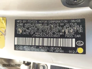 2004 Lexus ES 330 with VIN JTHBA30G340003869, listed as a IAAI auction lot 42024907 with 240,425 mi miles. Bid and sale history available at carsss.com. Image 9.