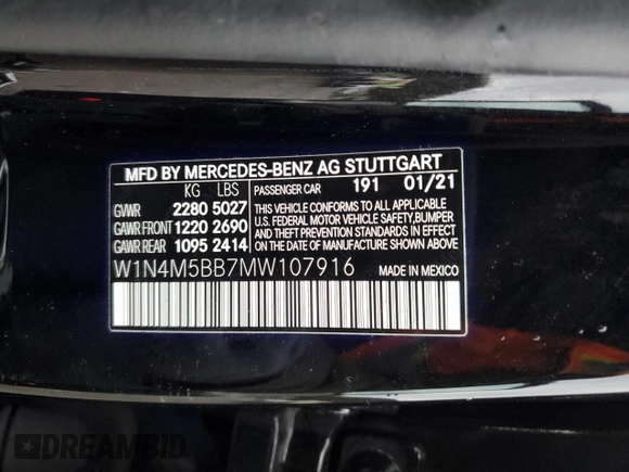 2021 Mercedes-Benz GLB with VIN W1N4M5BB7MW107916, listed as a Copart auction lot 43148134 with 29,950 mi miles. Bid and sale history available at carsss.com. Image 15.