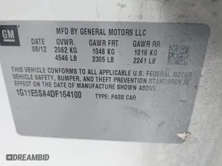 2013 Chevrolet Malibu LT with VIN 1G11E5SA4DF164100, listed as a IAAI auction lot 41615706 with 174,092 mi miles. Bid and sale history available at carsss.com. Image 9.