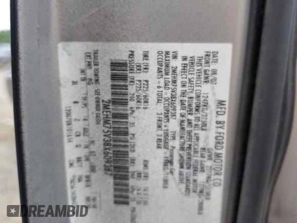 2008 Mercury Grand Marquis LS with VIN 2MEHM75V38X609387, listed as a Copart auction lot 53736825 with Not Provided miles and Salvage Title. Bid and sale history available at DreamBid. Image 13.