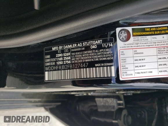 2015 Mercedes-Benz E 350 Luxury with VIN WDDHF8JB2FB127447, listed as a Copart auction lot 51243795 with 59,848 mi miles and Salvage Title. Bid and sale history available at DreamBid. Image 12.