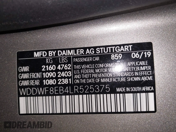 2020 Mercedes-Benz C 300 with VIN WDDWF8EB4LR525375, listed as a IAAI auction lot 41475309 with 29,659 mi miles and . Bid and sale history available at DreamBid. Image 9.