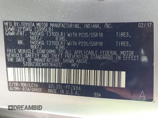 2017 Toyota Sienna XLE with VIN 5TDDZ3DC4HS164017, listed as a IAAI auction lot 41983055 with 90,702 mi miles and . Bid and sale history available at DreamBid. Image 9.
