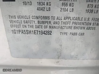 2014 Chevrolet Cruze LS with VIN 1G1PA5SH1E7194282, listed as a IAAI auction lot 41775395 with 195,596 mi miles. Bid and sale history available at carsss.com. Image 9.