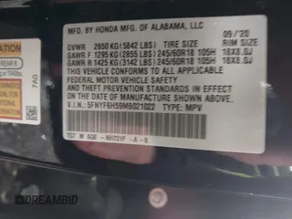 2021 Honda Pilot EX-L with VIN 5FNYF6H59MB021022, listed as a IAAI auction lot 42713636 with Not provided miles and . Bid and sale history available at DreamBid. Image 9.