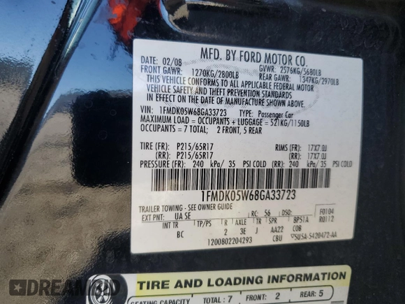 2008 Ford Taurus X SEL with VIN 1FMDK05W68GA33723, listed as a Copart auction lot 81121974 with 309,668 mi miles and Salvage Title. Bid and sale history available at DreamBid. Image 13.