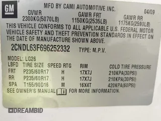 2009 Chevrolet Equinox LT w/2LT with VIN 2CNDL63F696252332, listed as a IAAI auction lot 41336535 with 192,820 mi miles. Bid and sale history available at carsss.com. Image 9.
